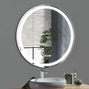 24 in. W x 24 in. H Round Plastics Framed LED Dimmable Wall Bathroom Vanity Mirror