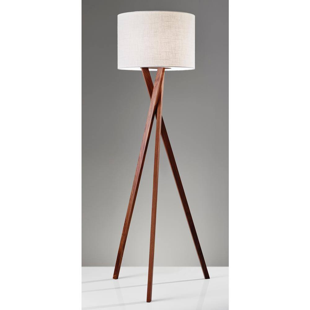 Harcourt 63'' White Textured Linen Shade Solid Wood Tripod Floor Lamp