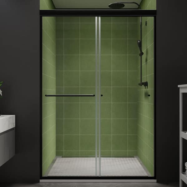 ES-DIY 44-48 in. W x 70 in. H Sliding Framed Shower Door in Matte Black with 1/4 in. (6 mm) Clear Glass