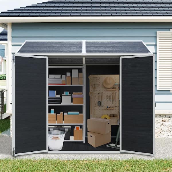 8 ft x 6 ft resin outdoor storage shed with floor, covering 48