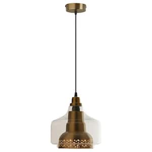 Priscilla 7 in. 1-Light Brushed Brass Bell-Shaped Pendant Light with Clear Glass Shade