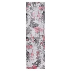 Craft Gray/Pink 2 ft. x 8 ft. Gradient Abstract Runner Rug