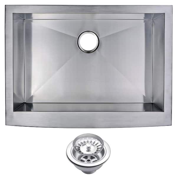 Water Creation Farmhouse Apron Front Stainless Steel 30 in. Single Bowl Kitchen Sink with Strainer in Satin