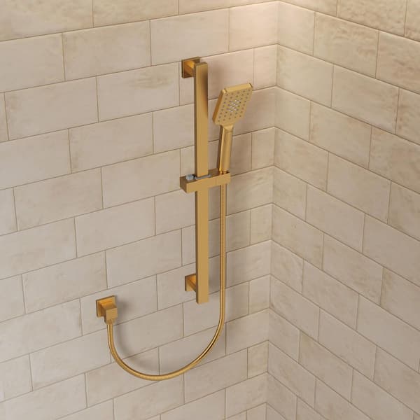 GRANDJOY Minimalist 3-Spray Multifunction Wall Bar Shower Kit with Square Handheld Shower with Adjustable Bar in Brushed Gold