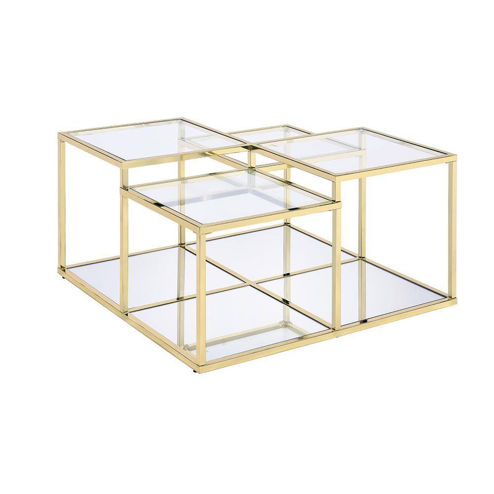 34" Clear Glass and Gold Square Coffee Table