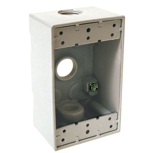 BELL N3R Aluminum White 1-Gang Weatherproof Outdoor Electrical Box, 3 Outlets at 1/2-in., With 2 Closure Plugs