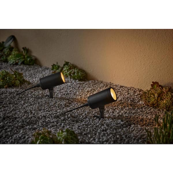 Smart Black RGBw Hardwired Integrated LED Outdoor Spotlight Kit with Transformer Powered by Hubspace (2-Pack)