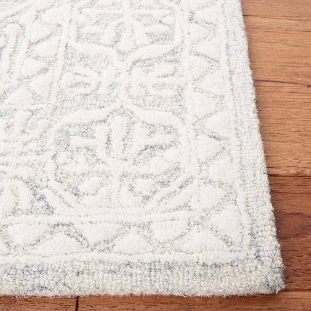 72" Gray Floral Hand-Tufted Wool Square Rug