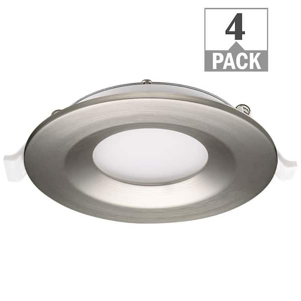 Commercial Electric 3 in. Canless Integrated LED Recessed Light Brushed Nickel Trim Kit 550 Lumens Adjustable CCT Kitchen Bathroom (4-Pack)