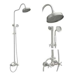 Double Handle 2-Spray Shower Faucet 1.8 GPM with High Pressure Wall Bar Shower Kit 2 Cross Handles in. Brushed Nickel