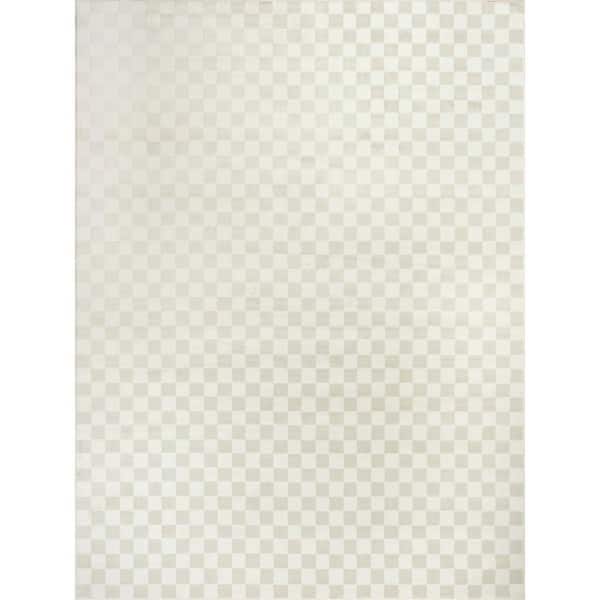 Serenity Home Ivory 8 ft. x 10 ft. Checker Contemporary Area Rug