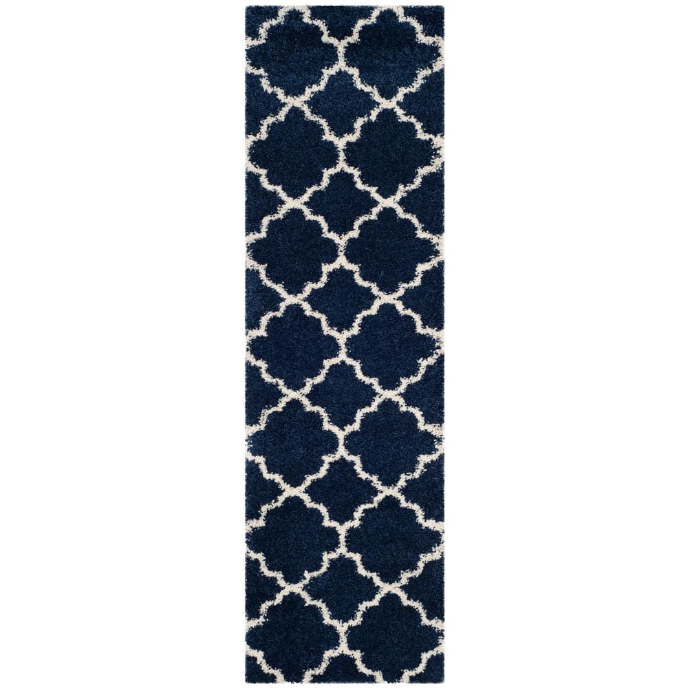 SAFAVIEH Hudson Shag Navy/Ivory 2 ft. x 6 ft. Geometric Runner Rug SGH282C26 The Home Depot