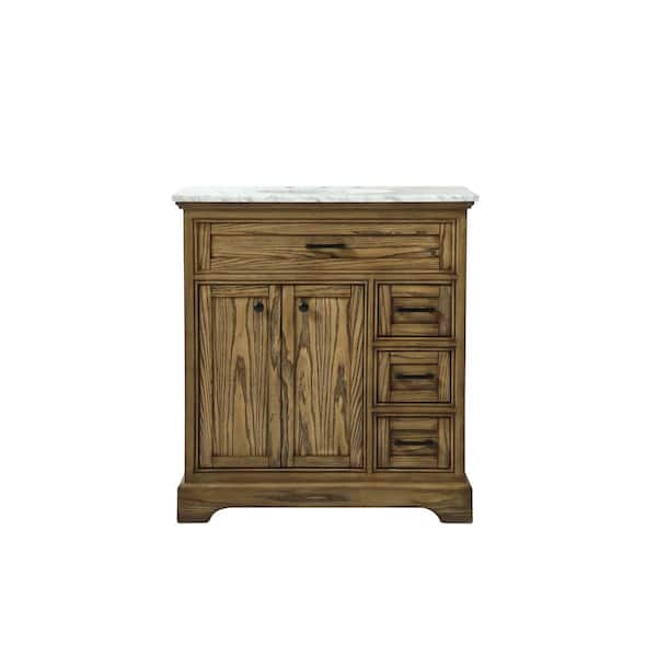 Unbranded Timeless Home 32 in. W x 21.5 in. D x 35 in. H Single Bathroom Vanity in Driftwood with White Marble