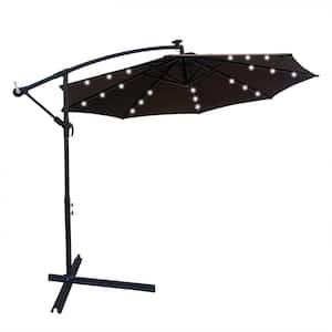 10 ft. Cantilever Solar Powered LED Patio Umbrella with Crank and Cross Base in Chocolate