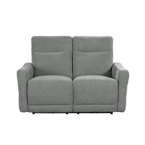 Cameron 56.5 in. W Dove Gray Chenille Power Double Lay Flat Reclining Loveseat with Power Headrests and USB Ports