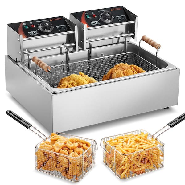 Commercial Deep Fryer 3000-Watt Electric Turkey Fryer Baskets 18 qt. Stainless Steel Countertop Single Oil Fryer Silver