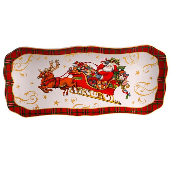 Certified International Vintage Santa Multi-Colored 14 in. Earthenware Rectangular Platter