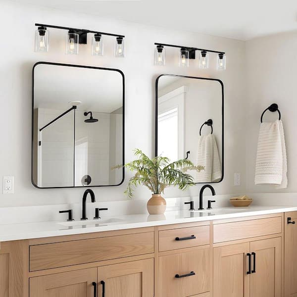 Hooversville 32.28 in. 4-Light Matte Black Vanity Light with Clear Glass Shade
