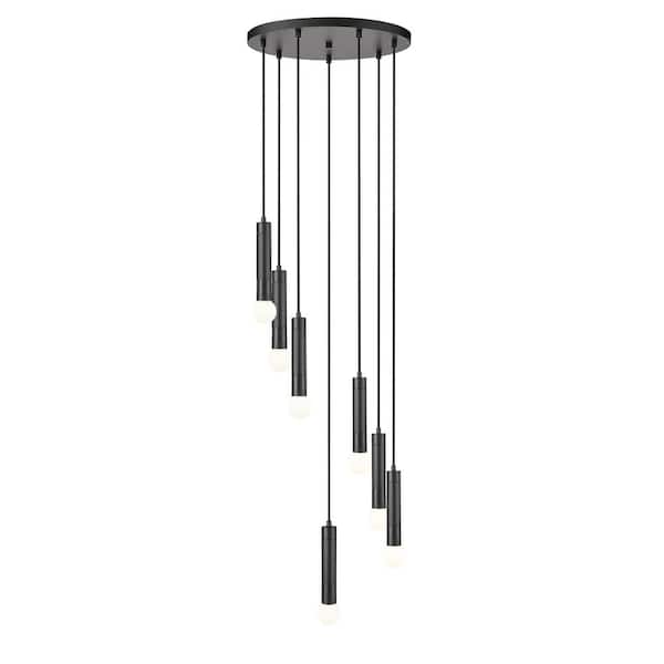Stari 7 light Matte Black Chandelier for Indoor Use with No Bulbs Included