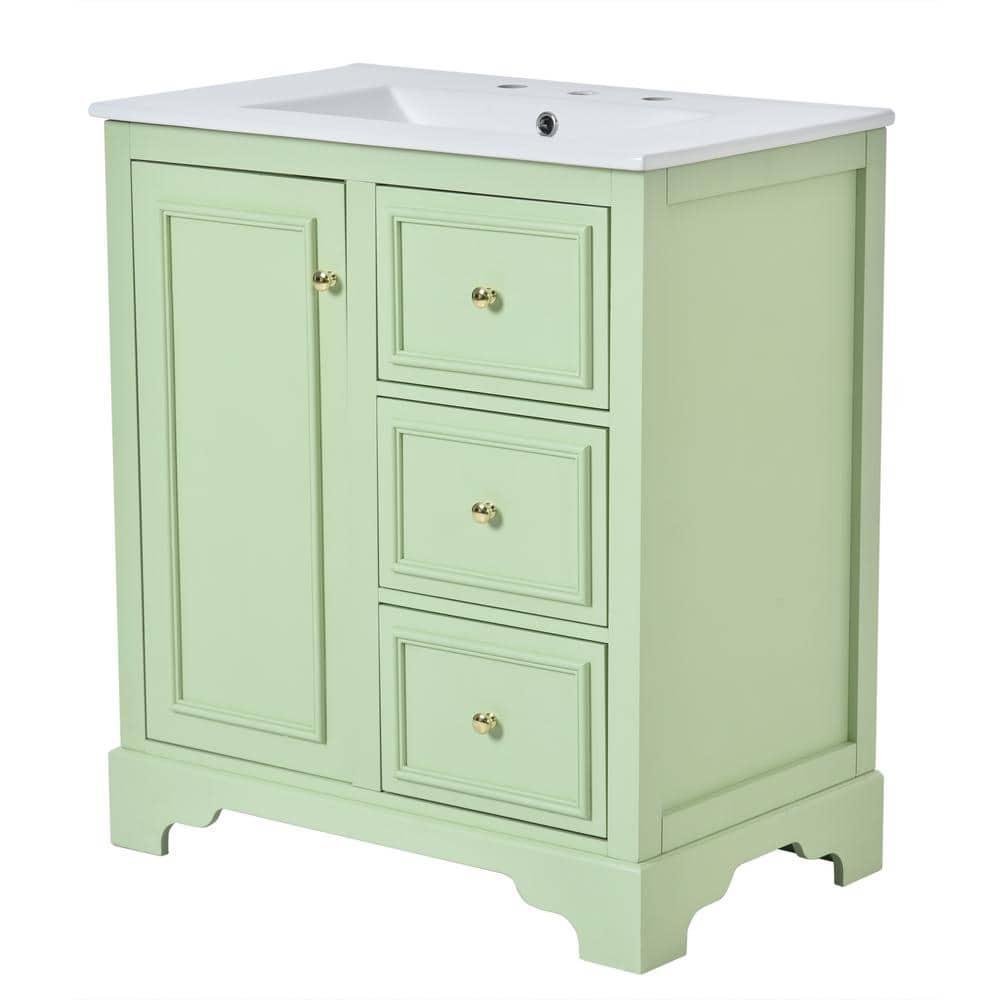 Netdc 30 in. Single Sink Freestanding Bath Vanity in Green with White Carra