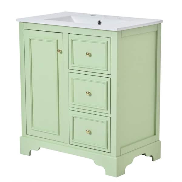 stufurhome Netdc 30 in. Single Sink Freestanding Bath Vanity in Green with White Carrara Ceramic Top