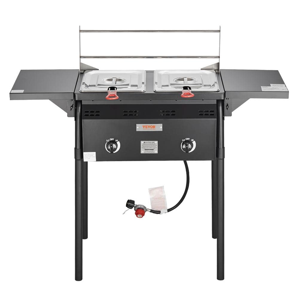 SVOPES Outdoor Propane Deep Fryer, Double Burners, 16 qt. Stainless Steel Fryer with Removable Baskets, Lids and Tanks