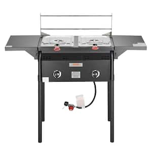 Outdoor Propane Deep Fryer, Double Burners, 16 qt. Stainless Steel Fryer with Removable Baskets, Lids and Tanks