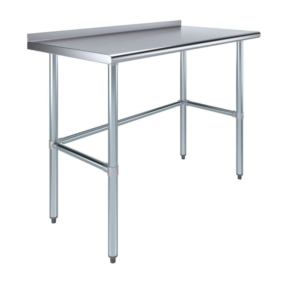 AMGOOD Stainless Steel 24 in. x 48 in. Open Base Kitchen Prep Table with 1.5 in. Backsplash