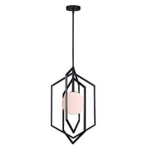 Valen 60-Watt 1 Light Matte Black Modern Pendant Light with White Glass Shade