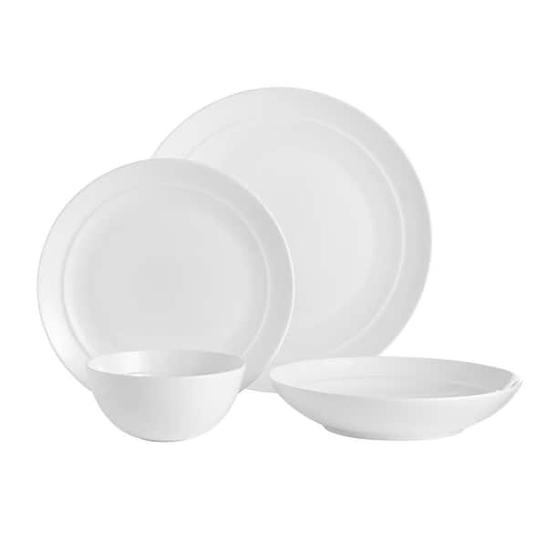 Over and Back Gatherings 16-Piece Casual White Bone China Dinnerware Set (Service for 4)