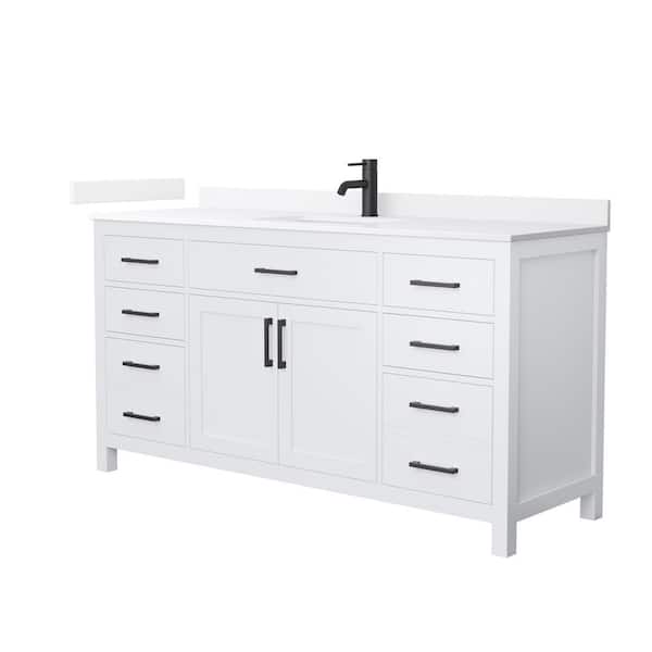 Wyndham Collection Beckett 66 in. Single Freestanding White Bath Vanity with White Quartz Top (Assembled)