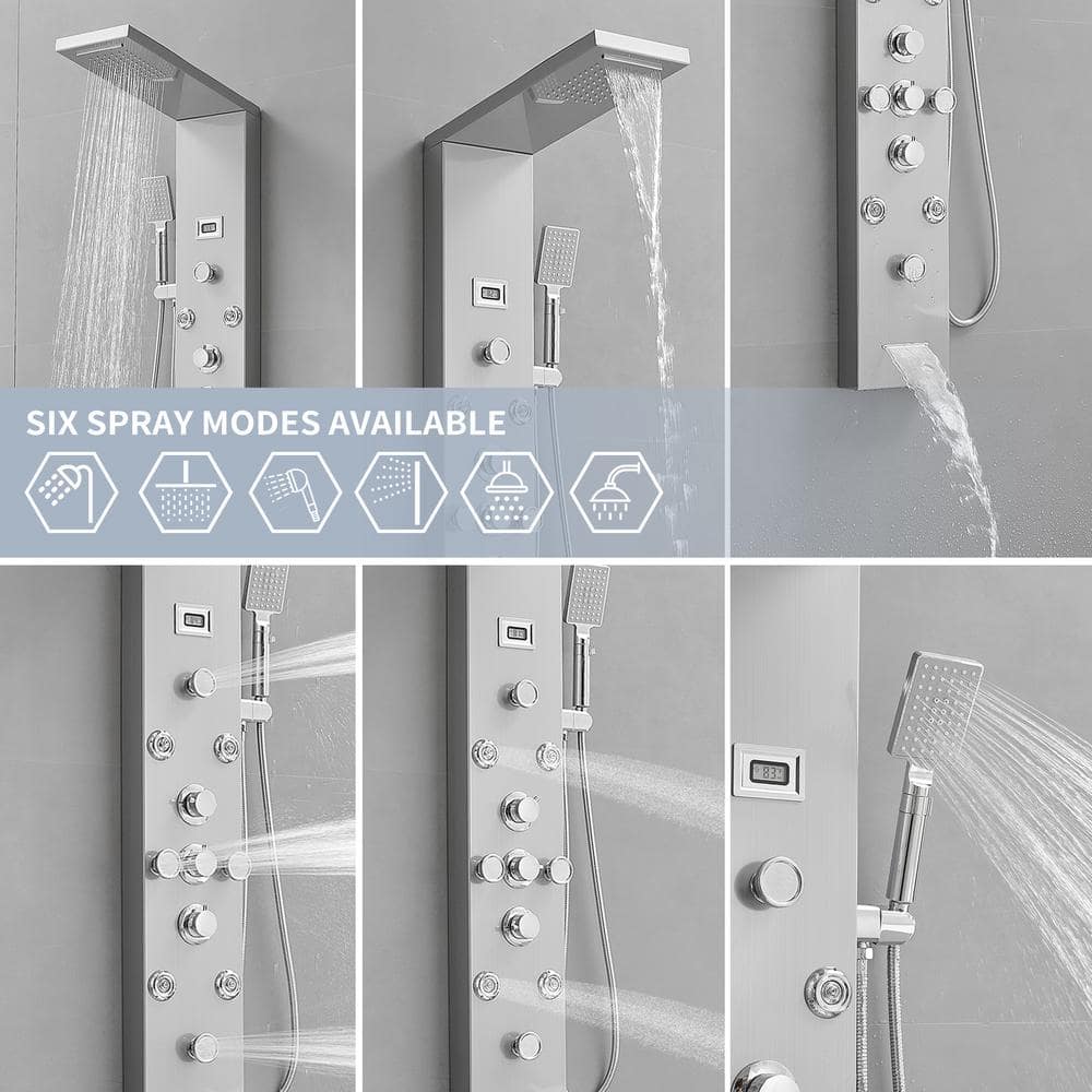 Nickel Chrome 8-Jet Rainfall Shower Panel System with Handheld Wand