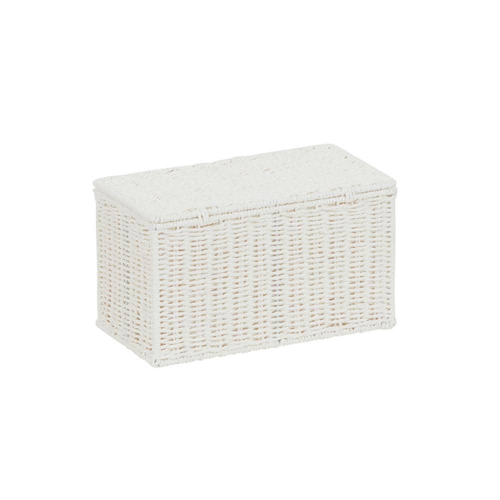 Compact White Paper Rope Wicker Storage Basket with Lid