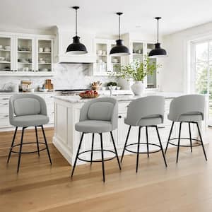 39 in. Gray Fabric Swivel Bar Stool Upholstered Metal Frame Counter H8 Barstools with Round Footrest Set of 4