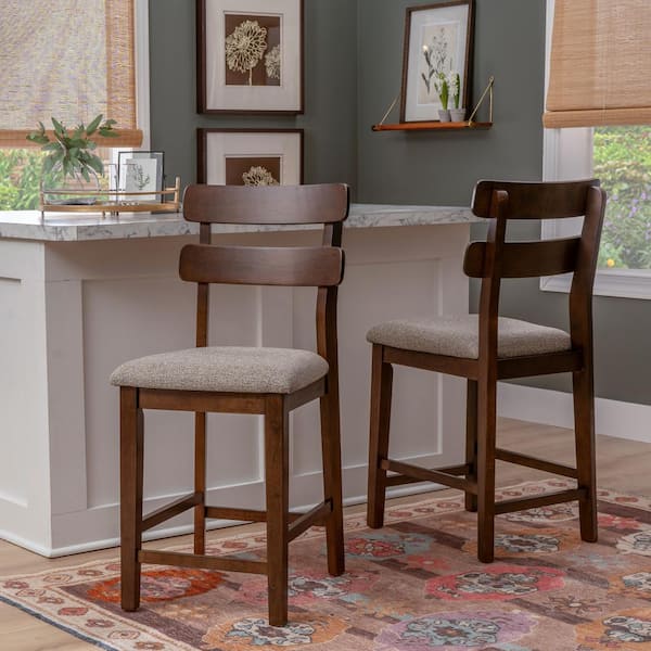 Jenny 24 in. Brown High Back Wood Counter Stool with Fabric Seat