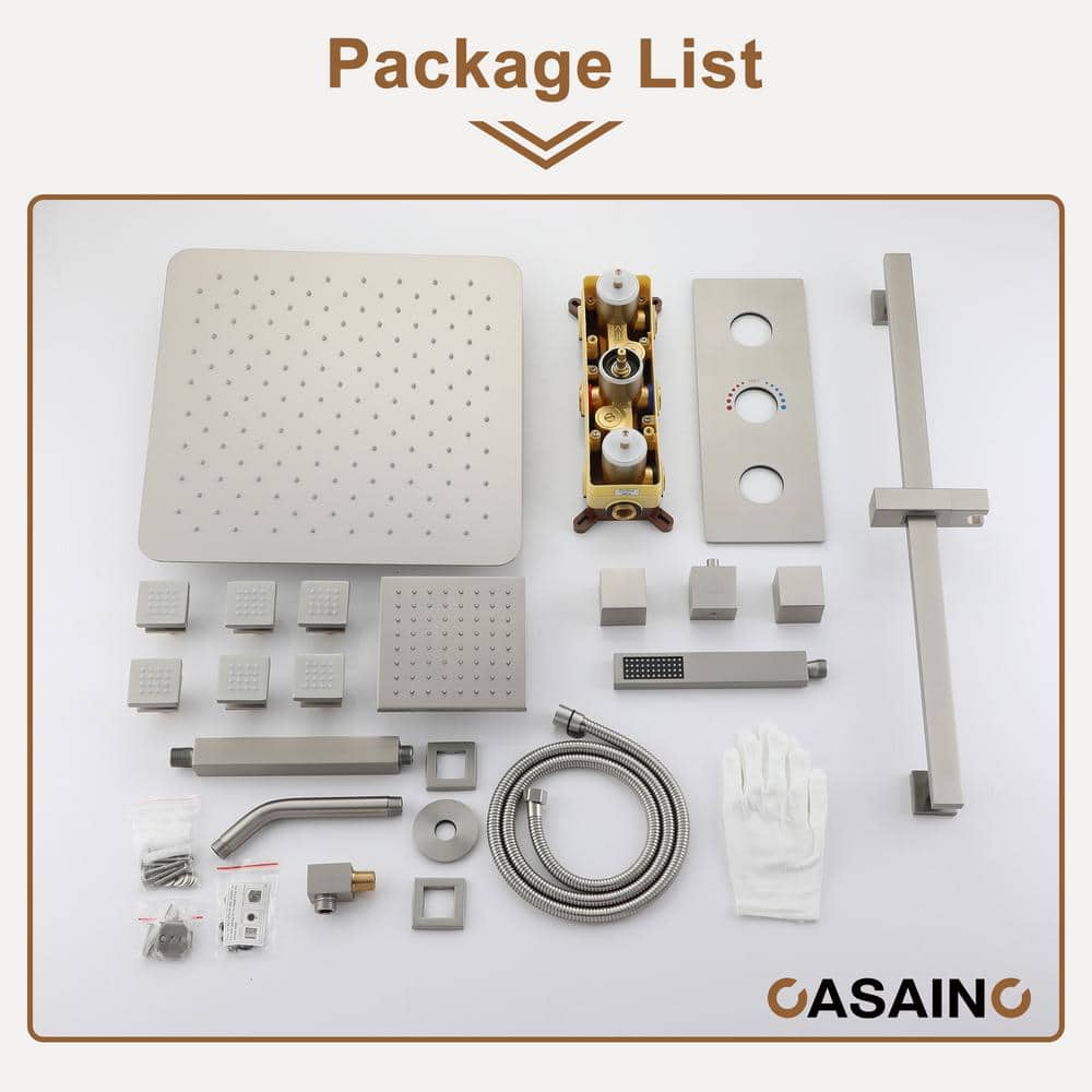 Brushed Nickel Large Square Rainfall Dual Shower Head System
