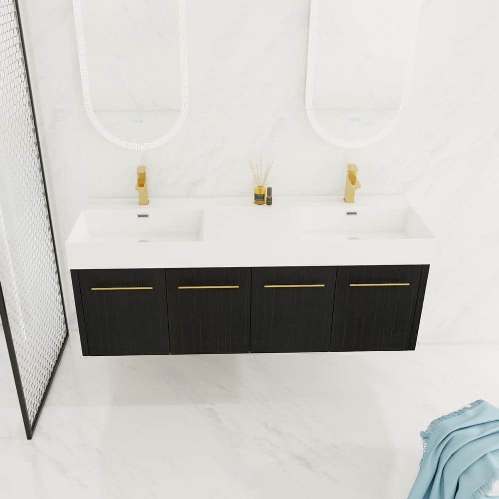 60 in. W x 18 in. D x 22 in. H Double Sink Wall-Mounted Bath Vanity in Blac
