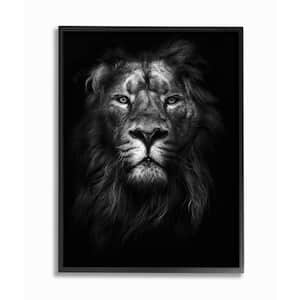 11 in. x 14 in. "King of the Jungle Lion In Shadows Black and White Photography" by Design Fabrikken Framed Wall Art