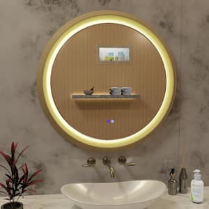 32 in. x 32 in. Modern Round Gold Framed Decorative LED Mirror Wall Mounted Anti-Fog and Dimmer Touch Sensor