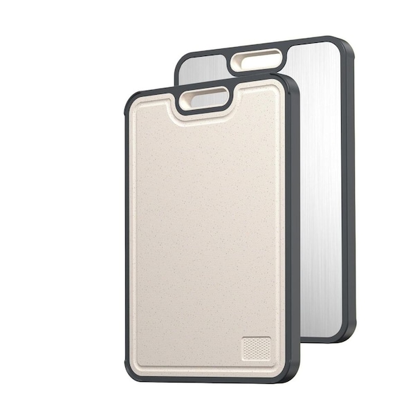 2 IN 1 15 in. x 10.3 in. Silver Titanium Cutting Board Set, Double Sided Chopping Board, Non-Porous, Easy to Clean
