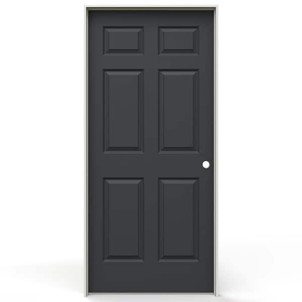 JELD-WEN 36 in. x 80 in. Colonist 6 Panel Left-Handed Textured Solid Core Black Molded Composite Single Prehung Interior Door
