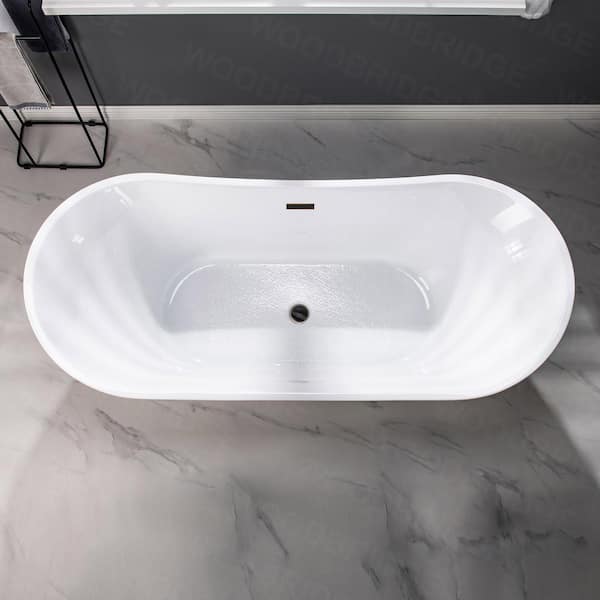 Irvington 71 in. Acrylic FlatBottom Double Slipper Bathtub with Oil-Rubbed Bronze Overflow and Drain Included in White