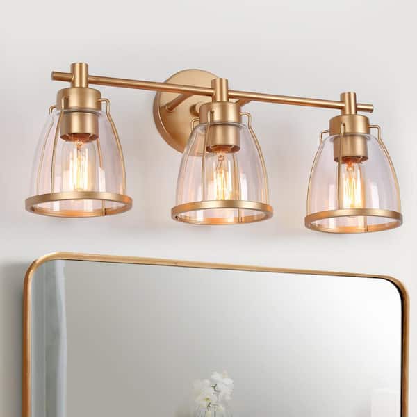 Zevni Connty 22 in. Modern 3-Light Gold Vanity Light Transitional Wall Sconce with Clear Glass Shades for Bathroom