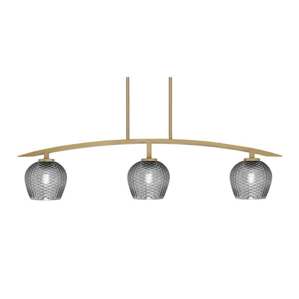 Unbranded Siena 3-Light, Brass, Linear Chandelier, Any room with Smoke Textured Glass Shades