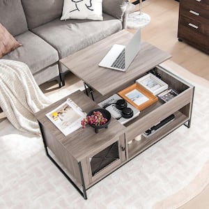 42 in. Gray Rectangle Wooden Lift Top Coffee Table W/Storage and Hidden Compartment and Open Shelf Living Room