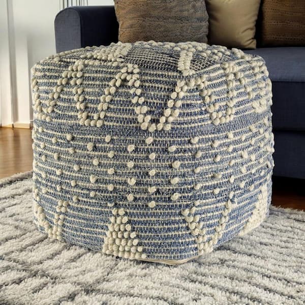 HomeRoots Blue Cotton Cube Ottoman