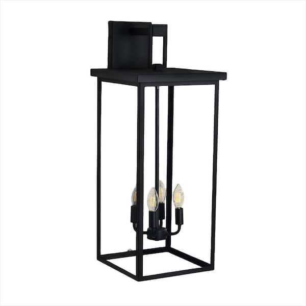 30 in. 4-Light Black Hardwired Outdoor Wall Light Lantern Sconce with No Bulb Included