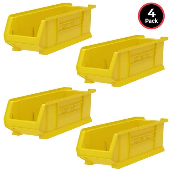 Super-Size Stackable Plastic Tool Storage Tote/ Organizer, 23.9 in. D x 8.3 in. W x 7 in. H, 14 qt. Yellow, 4-Pack