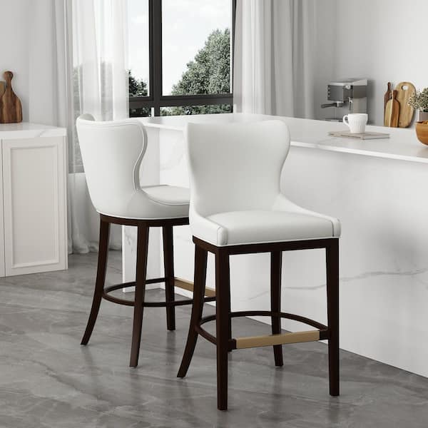 Blair Modern 29 in. H White Beech Wood Bar Stool with Vegan Leather Upholstered Seat (Set of 2)