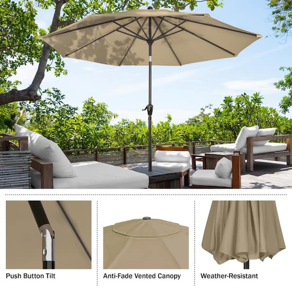 11 ft offset patio umbrella Bundle| Lyon 11FT Market Umbrella with Compatible Base